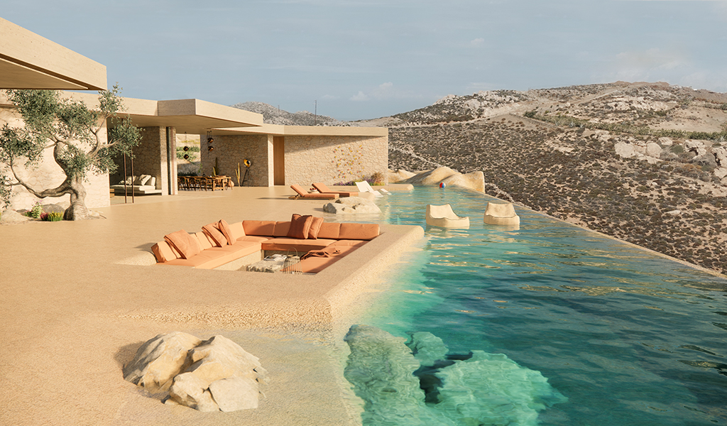 Villa in Serifos – luxury seafront home, 350 sqm, 5 bedrooms, infinity pool, panoramic Aegean views, private 5,500 sqm plot, steps from the beach.