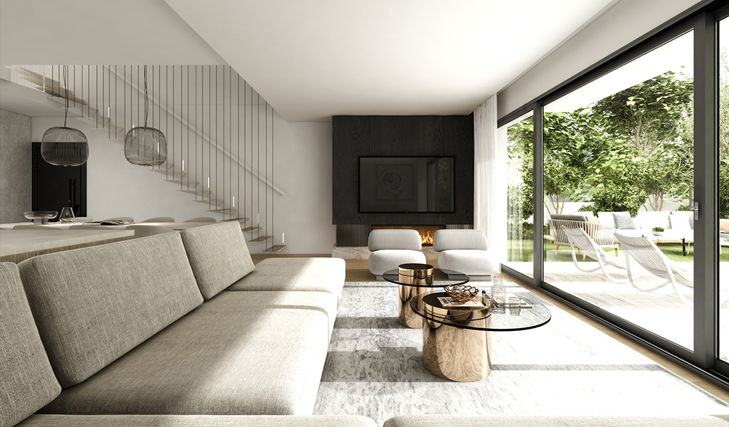 Modern Project in Voula with luxury maisonettes, private pools, large gardens, KNX smart home systems, and premium Riviera living.
